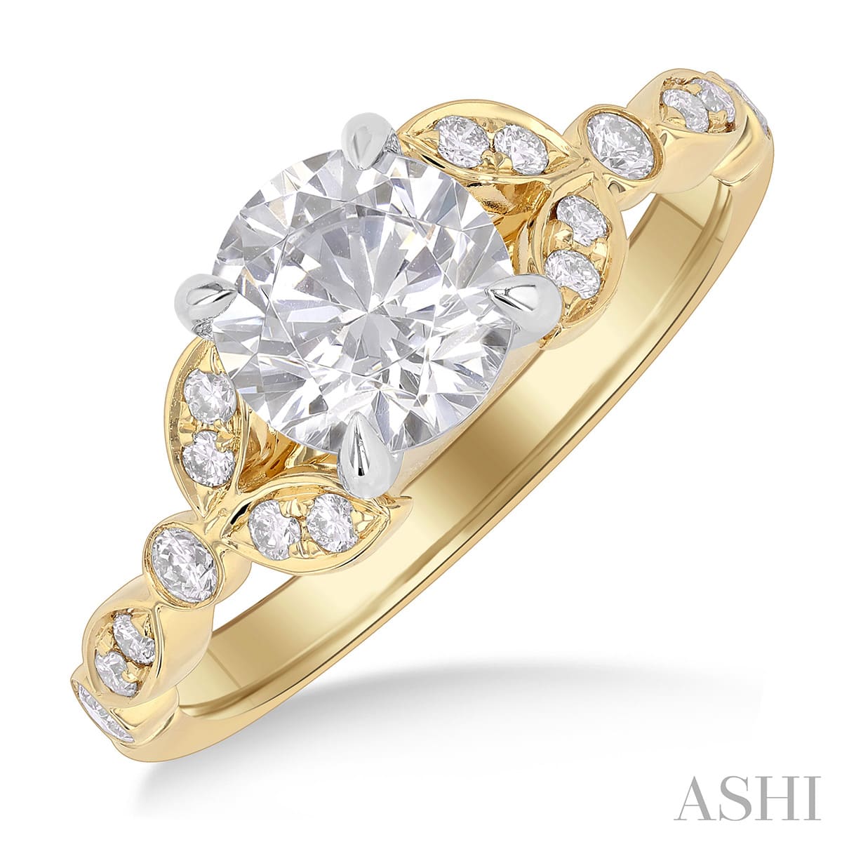 Sophisticated Round & Marquise Diamond Engagement Ring in 14K Yellow Gold | Gemmas Jewelers