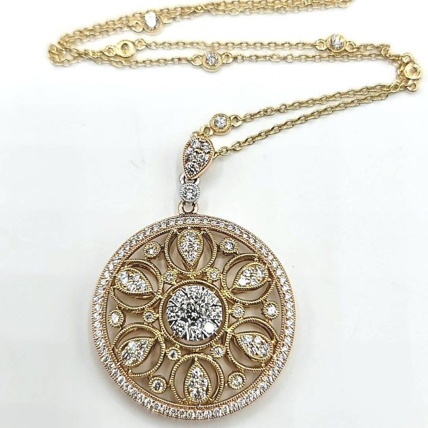 Sophisticated Custom Design Couture Pendant in Tri-Color 18K Gold  | Gemma's Jewelers