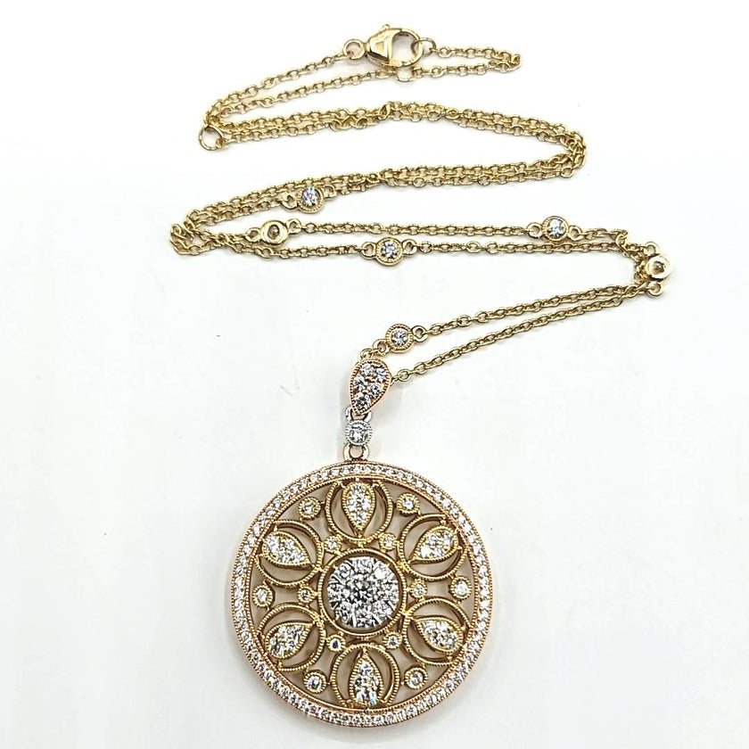Sophisticated Custom Design Couture Pendant in Tri-Color 18K Gold  | Gemma's Jewelers