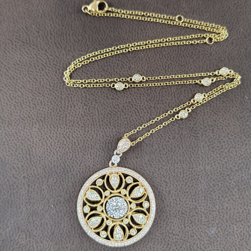 Sophisticated Custom Design Couture Pendant in Tri-Color 18K Gold  | Gemma's Jewelers