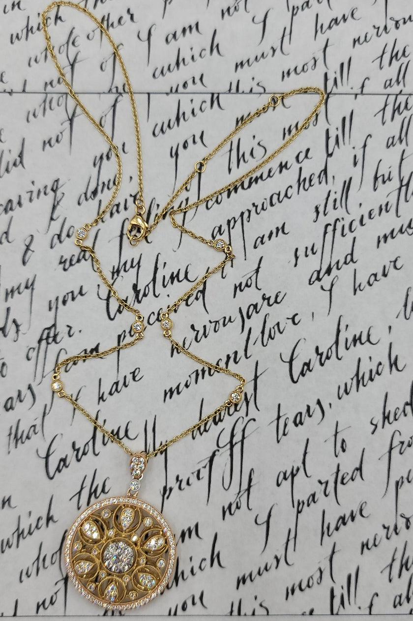 Sophisticated Custom Design Couture Pendant in Tri-Color 18K Gold  | Gemma's Jewelers