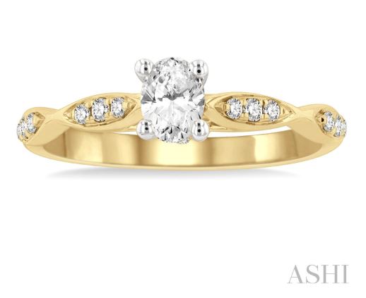 Sparkling Oval & Round Shape Diamond Engagement Ring in 14K Yellow Gold | Gemmas Jewelers