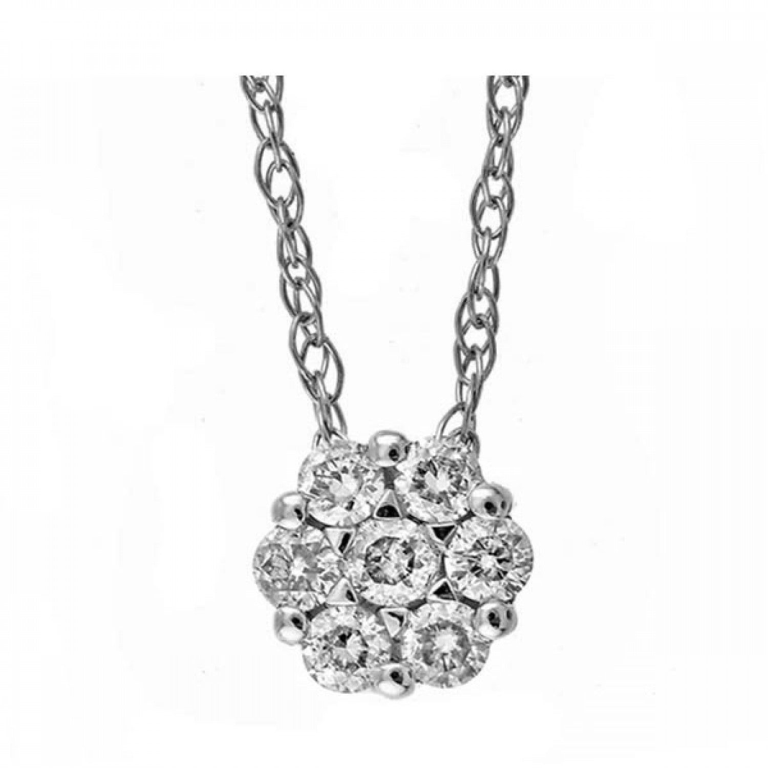 Sparkling Diamond Cluster Solitaire Necklace in 14K White Gold | Gemmas Jewelers