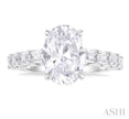 Sparkling Oval Shape Diamond Semi Mount Engagement Ring with Emerald Cuts in 14K