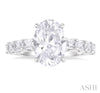 Sparkling Oval Shape Diamond Semi Mount Engagement Ring with Emerald Cuts in 14K
