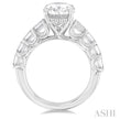 Sparkling Oval Shape Diamond Semi Mount Engagement Ring with Emerald Cuts in 14K