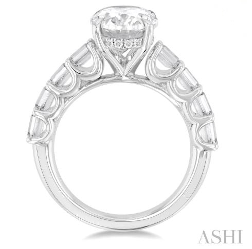 Sparkling Oval Shape Diamond Semi Mount Engagement Ring with Emerald Cuts in 14K