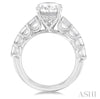 Sparkling Oval Shape Diamond Semi Mount Engagement Ring with Emerald Cuts in 14K