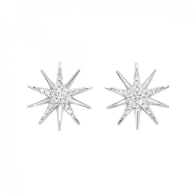 Sparkling Starburst Round Diamond Earrings in Silver | Gemmas Jewelers 1