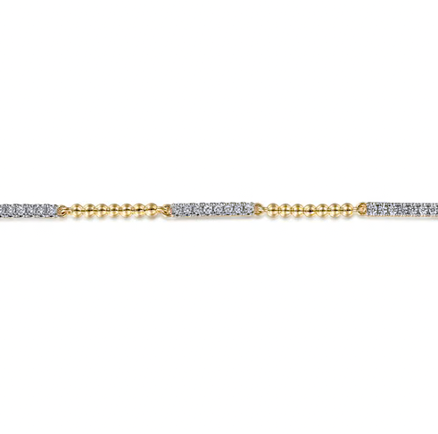 The Bujukan Collection Alternating Beaded and Pavé Diamond Bar Tennis Bracelet in 14K Yellow Gold