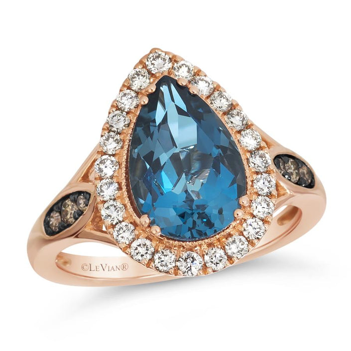 Le Vian® Ring featuring Deep Sea Blue Topaz™ Chocolate Diamonds® , Nude Diamonds™ set in 14K Strawberry Gold®