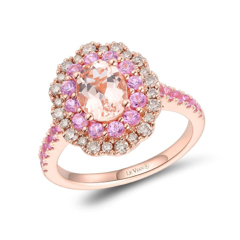 14K Strawberry Gold® Ring | Peach Morganite™ 7/8 cts., Bubble Gum Pink Sapphire™ 3/4 cts. | Nude Diamonds™ 1/3 cts.
