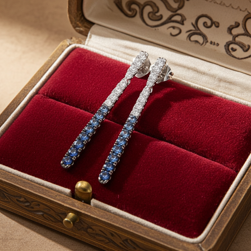 Chic & Elegant LeVian Denim Ombré Sapphire Earrings in 14K Vanilla Gold