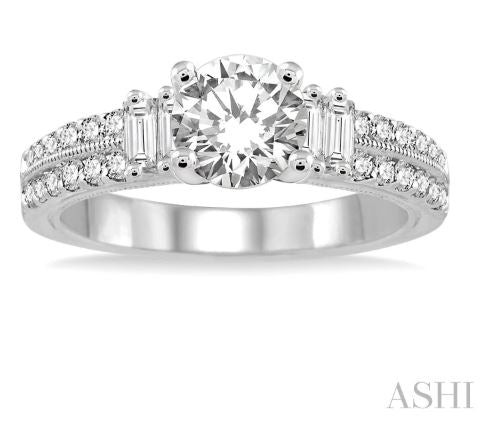 Twin Row Baguette and Round Cut Diamond Engagement Ring in 14K | Gemmas Jewelers