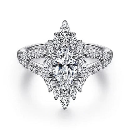 14K White Gold Marquise Shape Halo Diamond Engagement Ring