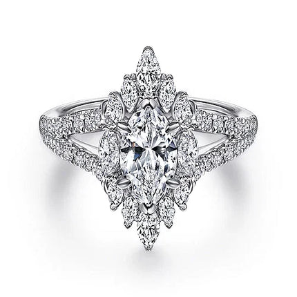 Bold and Unique Marquise Shape Halo Diamond Engagement Ring in 14K Gold | Gemma's Jewelers