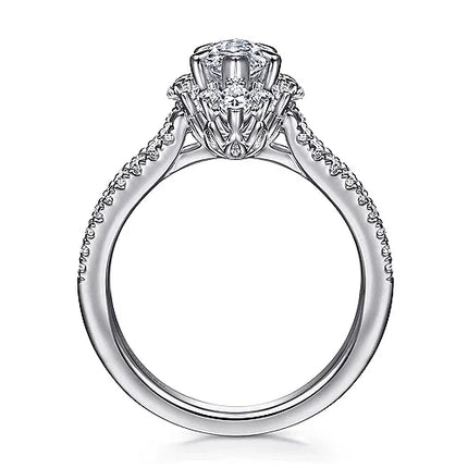 Bold and Unique Marquise Shape Halo Diamond Engagement Ring in 14K Gold | Gemma's Jewelers