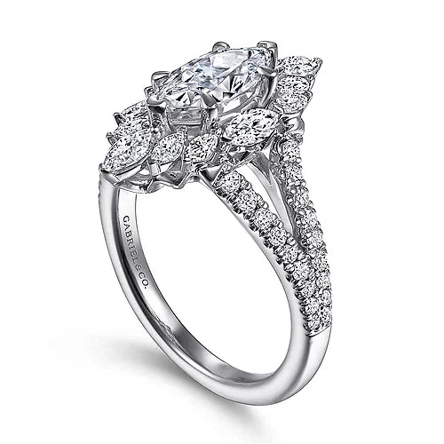 Bold and Unique Marquise Shape Halo Diamond Engagement Ring in 14K Gold | Gemma's Jewelers