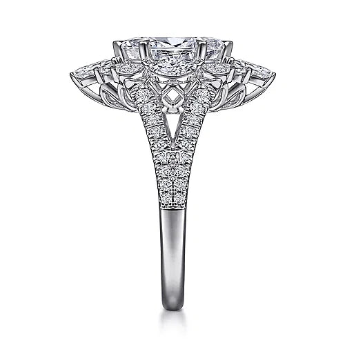 14K White Gold Marquise Shape Halo Diamond Engagement Ring