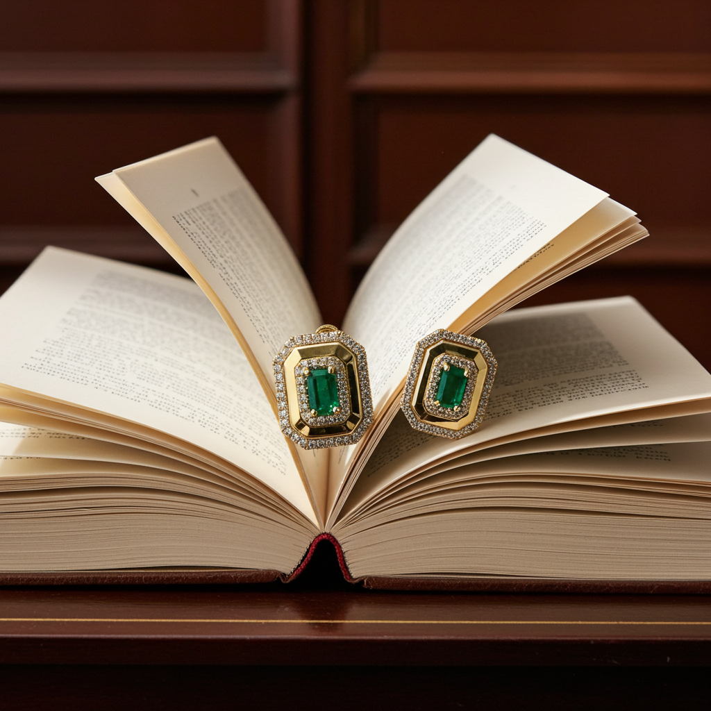 Shimmering Octagon Shaped Emerald & Diamond Halo EFFY Earrings in 14K