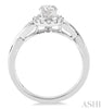 Vintage Inspired Round Diamond Halo Engagement Ring in 14K White Gold | Gemmas Jewelers