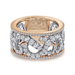 14K White and Rose Gold French Pave Set Scrollwork Design Diamond Ring - 1.70 ct