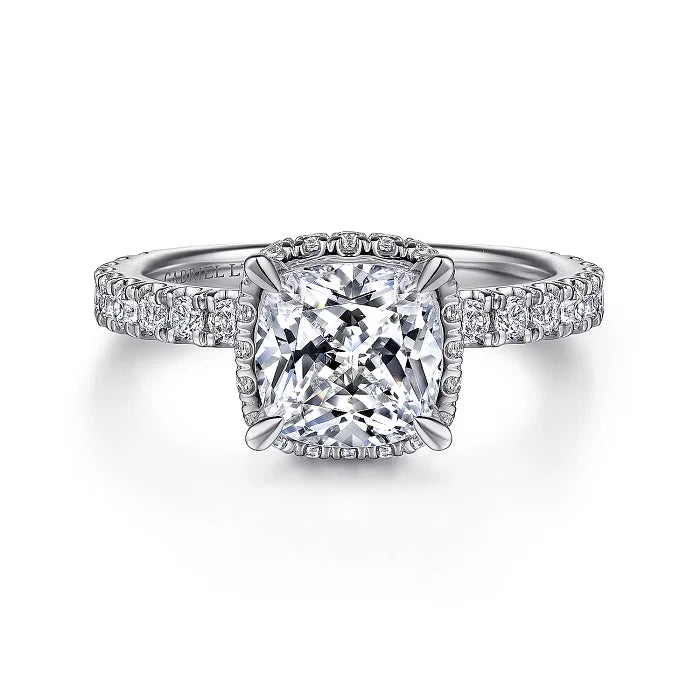 Yale - 18K White Gold Cushion Cut Diamond Engagement Ring