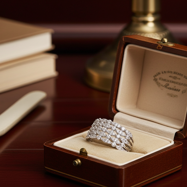 Opulent LeVian Couture Vanilla Diamond Cigar Band Ring in Platinum