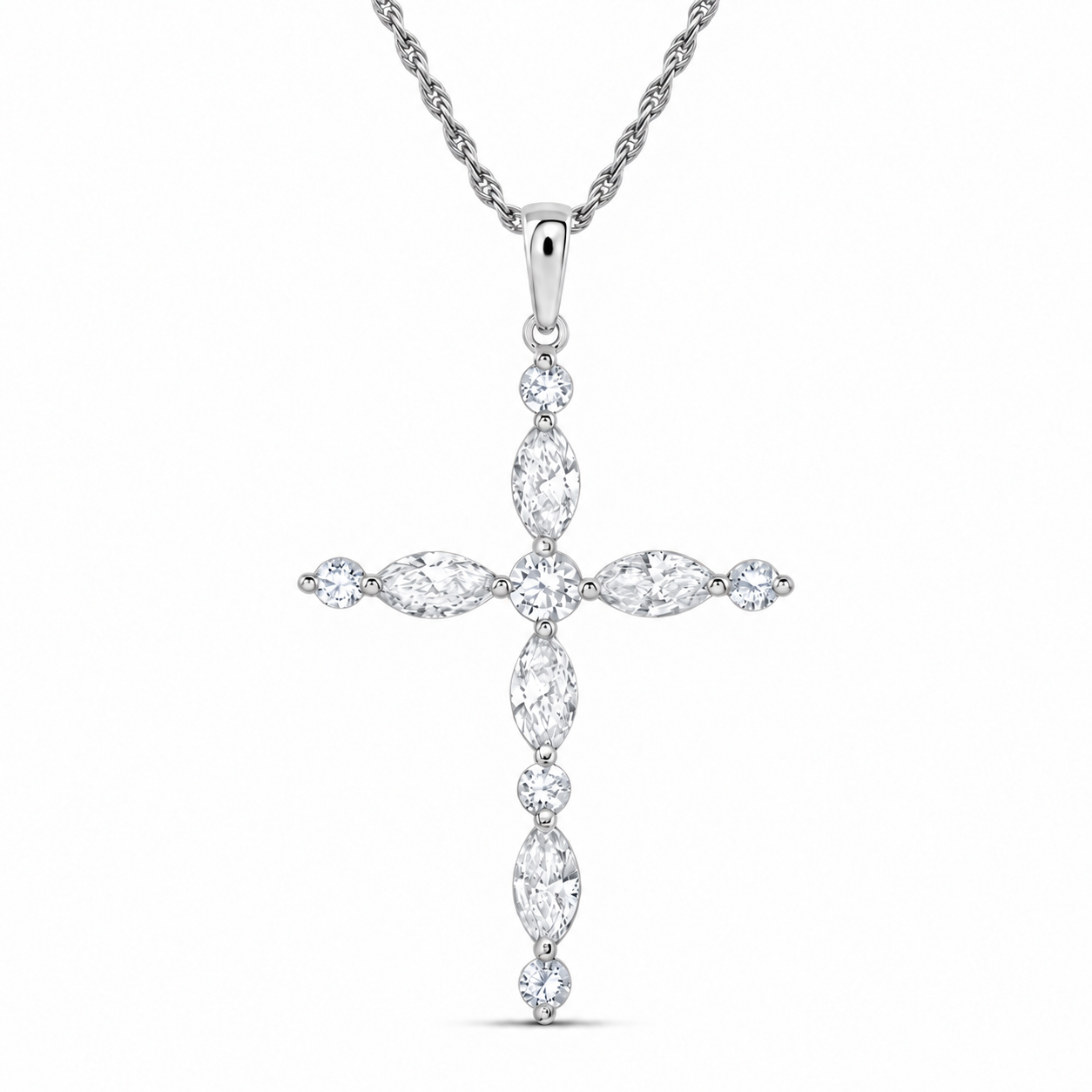 3/4 CTW Certified Lab-Grown Marquise & Round Diamond Cross Pendant in 10K White Gold