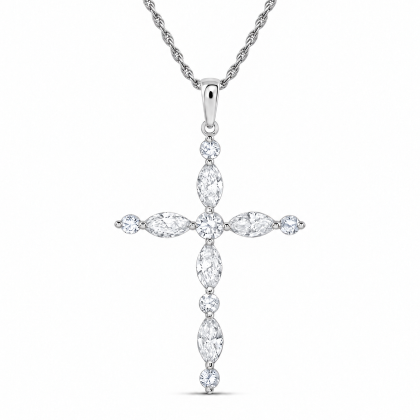 3/4 CTW Certified Lab-Grown Marquise & Round Diamond Cross Pendant in 10K White Gold