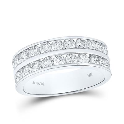 14k White Gold Round Diamond Double Row Wedding Band Ring 2 Cttw