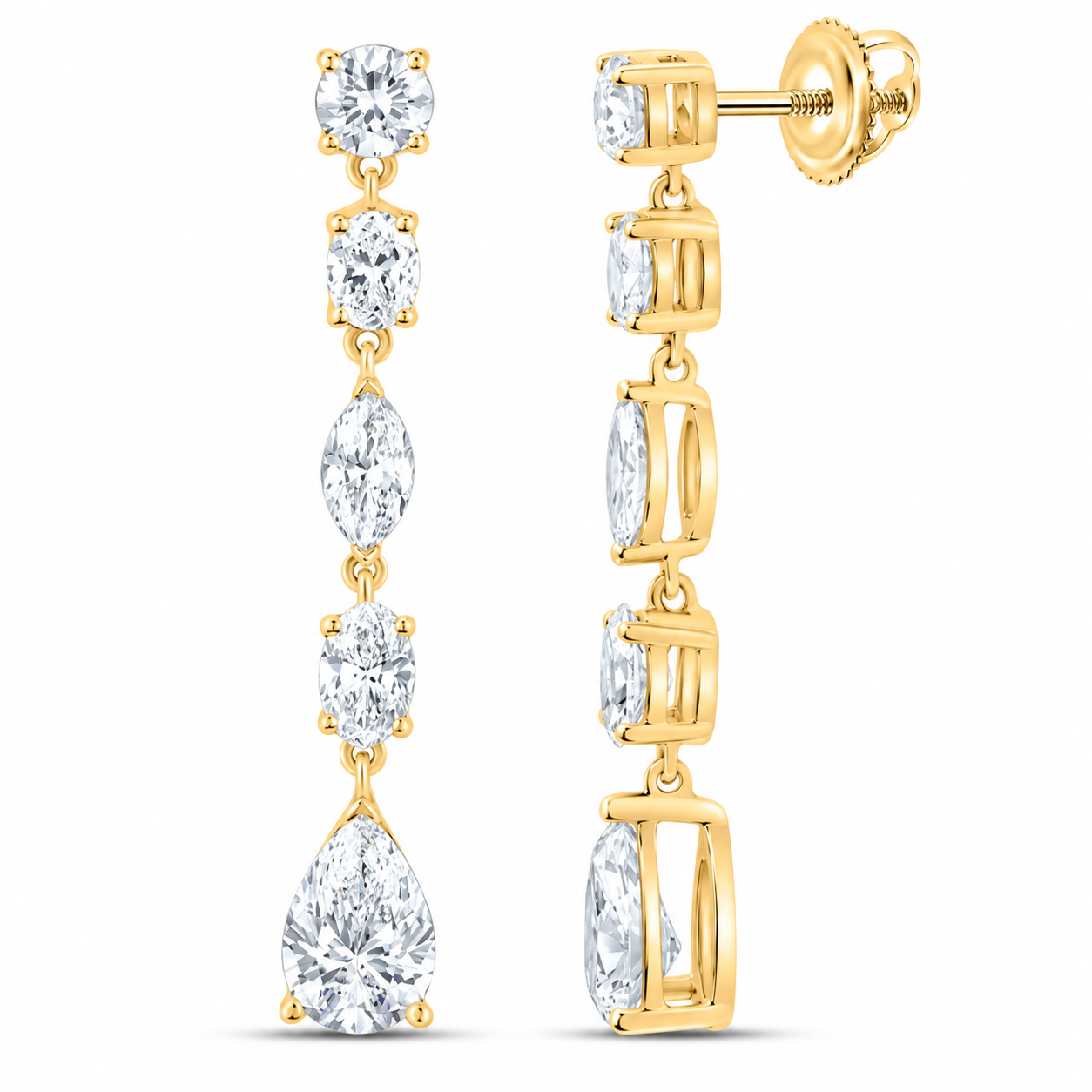 3.00 CTW Certified Lab-Grown Diamond Mixed-Shape Drop Earrings in 14K Yellow Gold