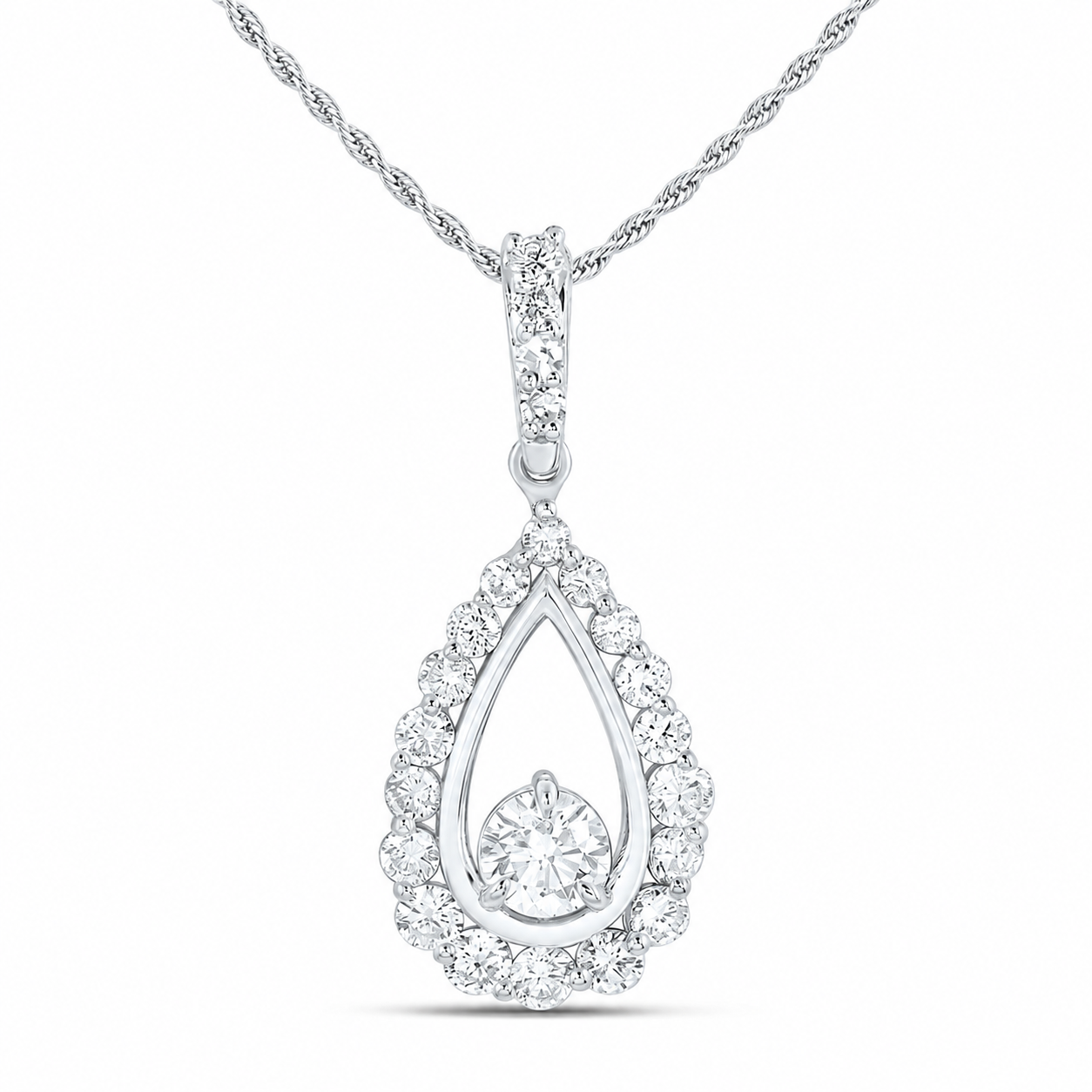 1.00 CTW Lab-Grown Diamond Open Teardrop Pendant in Sterling Silver