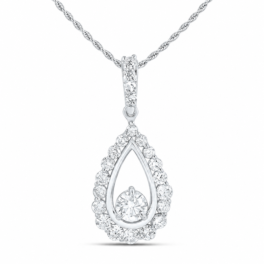 1.00 CTW Lab-Grown Diamond Open Teardrop Pendant in Sterling Silver