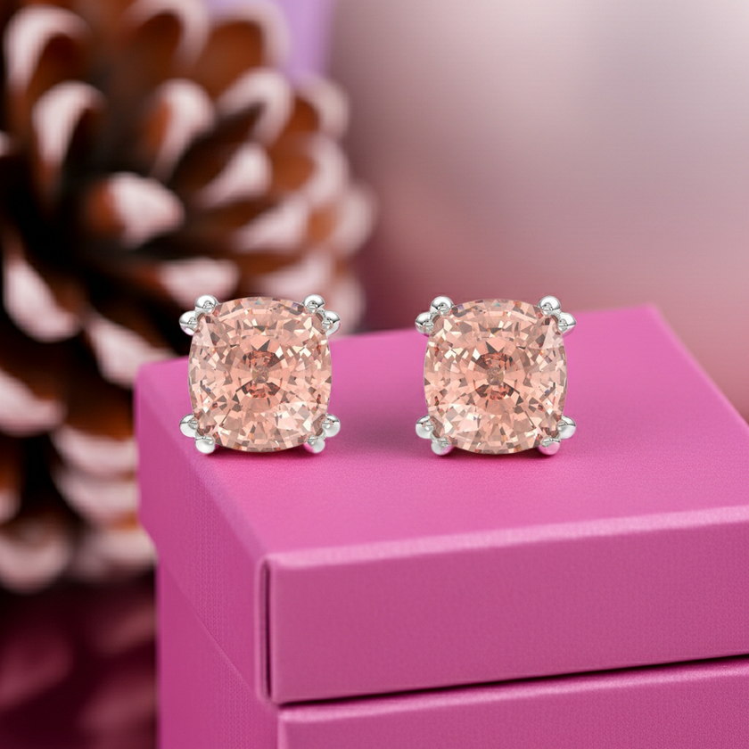 Shimmering Cushion Cut Pink Lab Diamond Stud Earrings 2.0ctw in 14K Gold