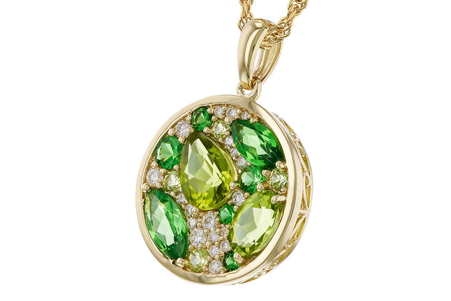 Exquisite Mosaic of Tsavorite and Peridot Diamond Necklace in 14K