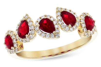 AK Genuine Ruby Pear Shape Diamond Ring
