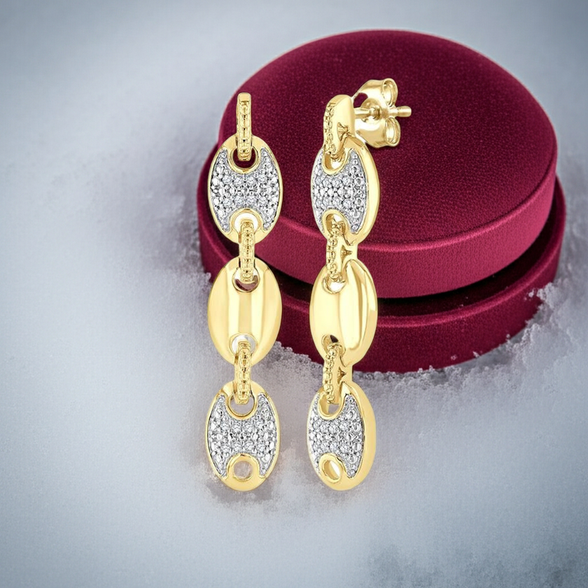 1/10 Ctw Bold Mariner Link Single Cut Diamond Fashion Earring in Yellow Gold Vermeil