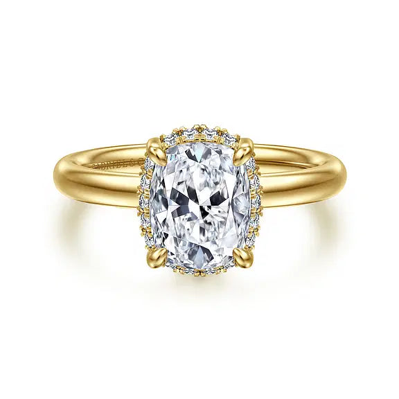 Scintillating Elongated Cushion Hidden Halo Diamond Engagement Ring in 14K Yellow Gold