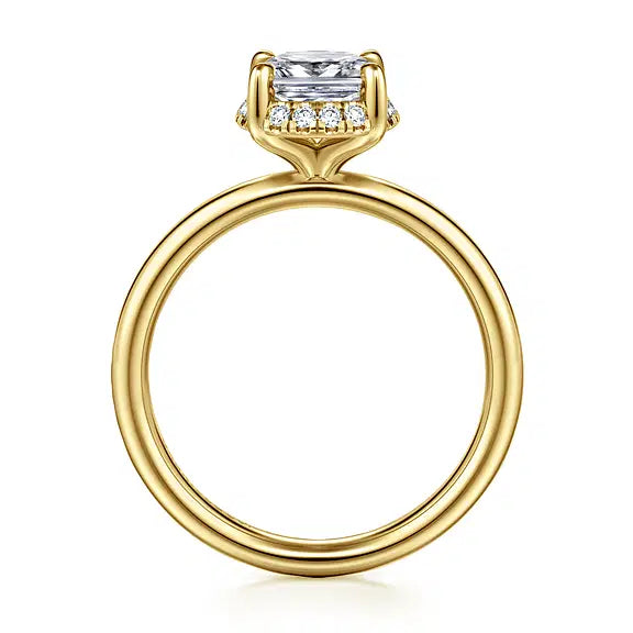 Scintillating Elongated Cushion Hidden Halo Diamond Engagement Ring in 14K Yellow Gold