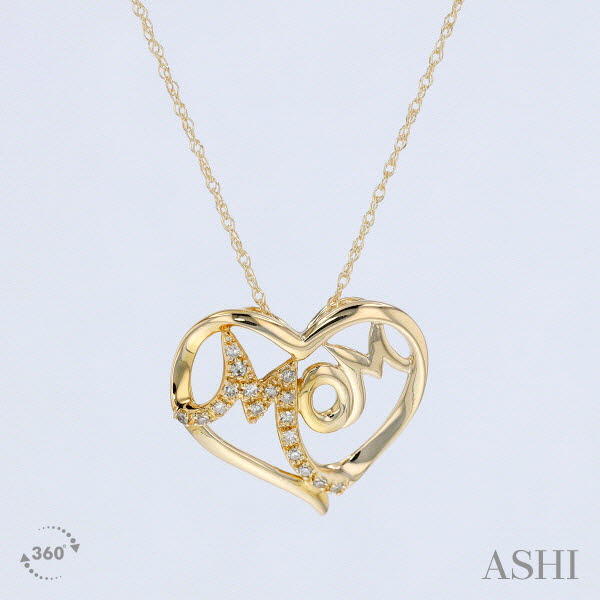 Lovely MOM 1/20ct Diamond Heart Pendant With Chain in 10K Yellow Gold