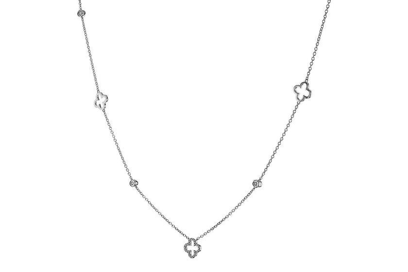 Sophisticated Clover Station Necklace in 14K White Gold