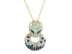 Vintage Inspired Pave Diamond Panther EFFY Drop Necklace with Emerald Eyes in 14K