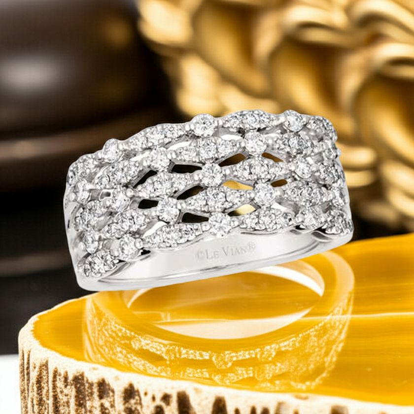 Opulent LeVian Couture Vanilla Diamond Cigar Band Ring in Platinum