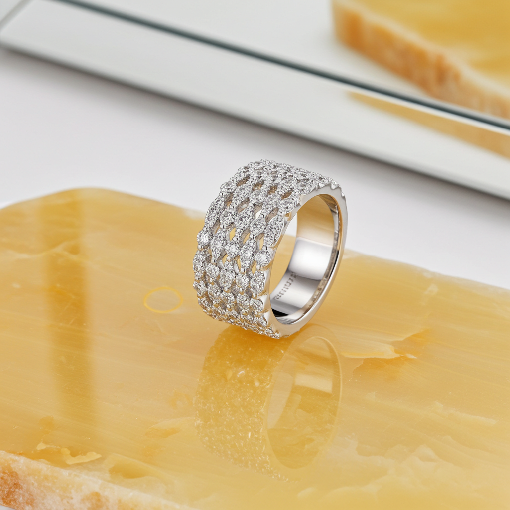 Opulent LeVian Couture Vanilla Diamond Cigar Band Ring in Platinum