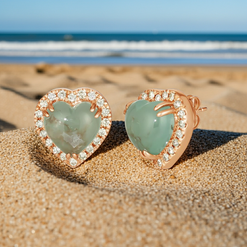 LeVian Earrings with Peacock Aquaprase & Nude Diamonds in 14K Strawberry Gold