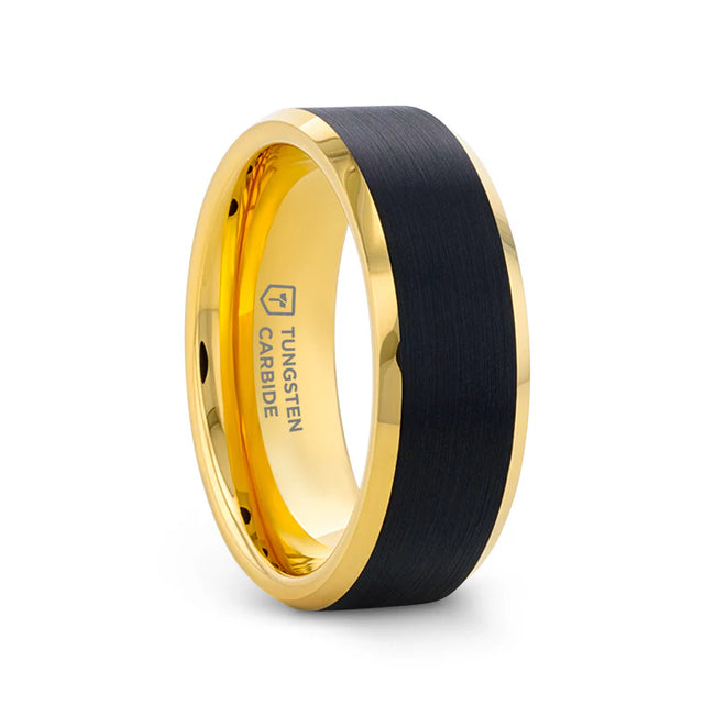 Tungsten Polished Beveled Ring with Brushed Black Center