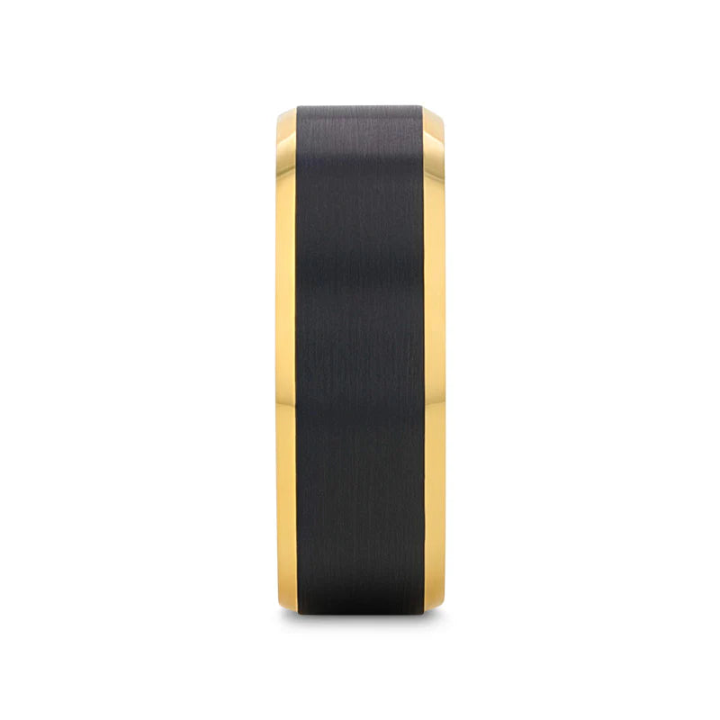 Tungsten Polished Beveled Ring with Brushed Black Center