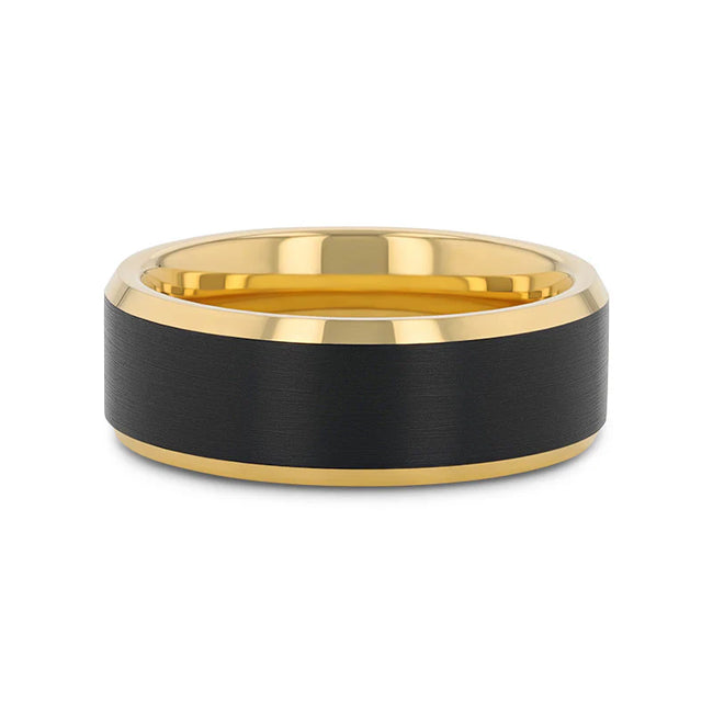 Tungsten Polished Beveled Ring with Brushed Black Center