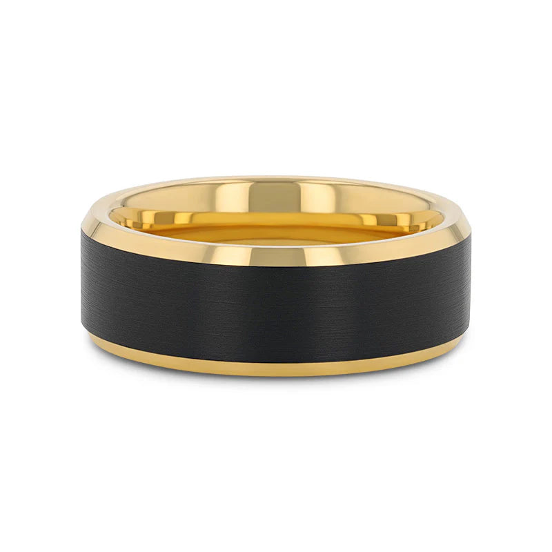 Tungsten Polished Beveled Ring with Brushed Black Center